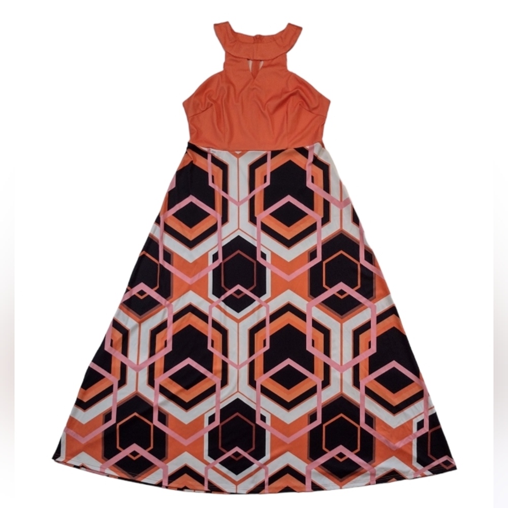 Geometric Print Halter Maxi Dress